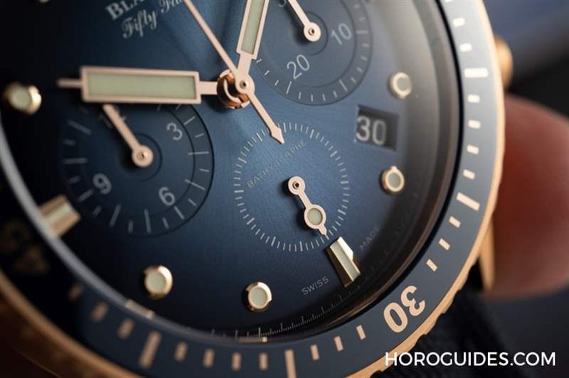18K紅金藍面、23級鈦灰面，Blancpain五十噚深潛器飛返計時碼表兩款延伸新作-復刻表