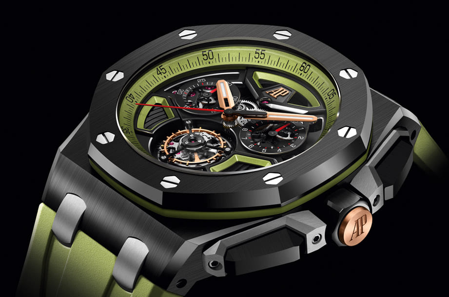 AP皇家橡樹離岸型陀飛輪計(jì)時(shí)碼表改黑陶瓷殼搭綠色新裝上陣-復(fù)刻表