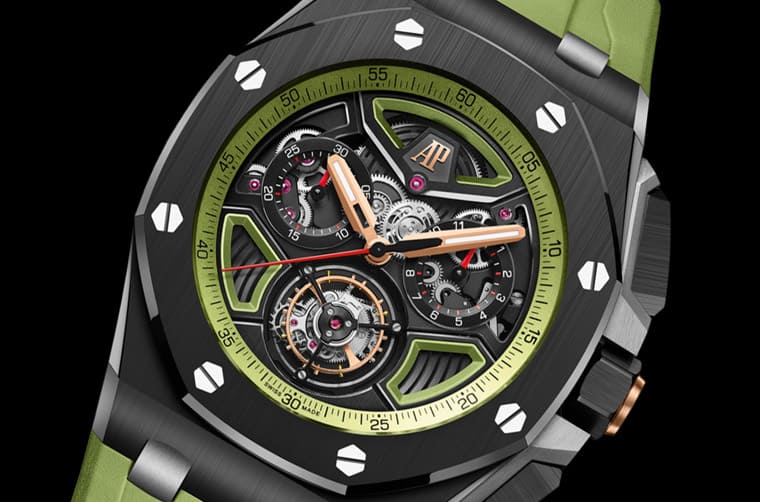 AP皇家橡樹離岸型陀飛輪計(jì)時(shí)碼表改黑陶瓷殼搭綠色新裝上陣-復(fù)刻表