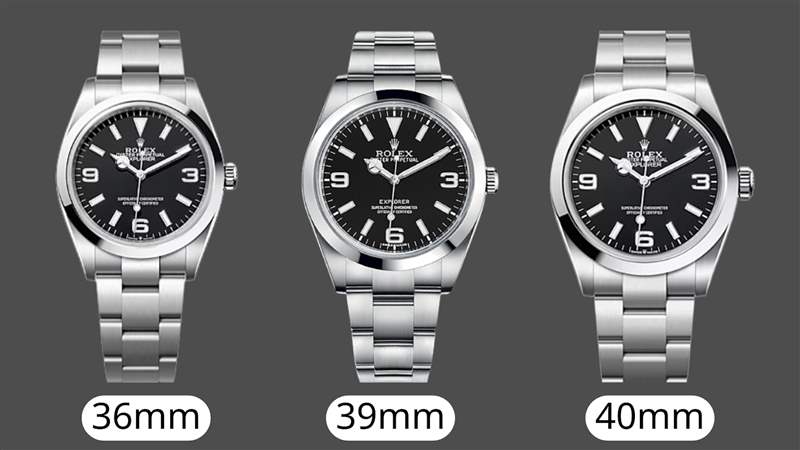 左起為表徑36mm的124270,表徑39mm的214270,以及表徑40mm的224270。 (ROLEX;01制圖) ROLEX Explorer 214270、124270、224270手表3款勞力士探一比較-復刻表